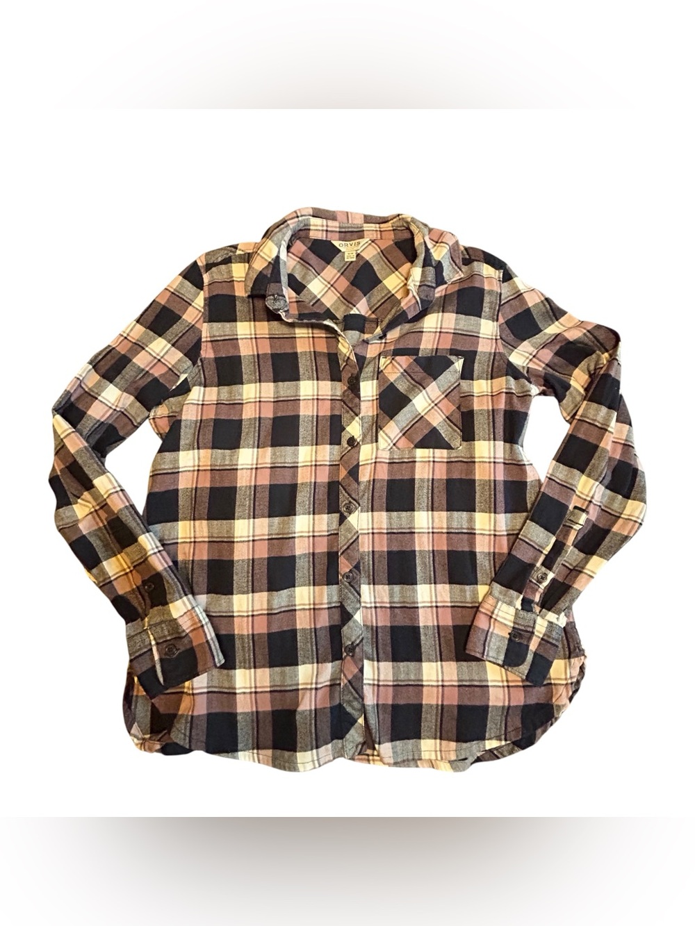 Orvis Plaid Button-Down Shirt in Pink, Black, and Cream